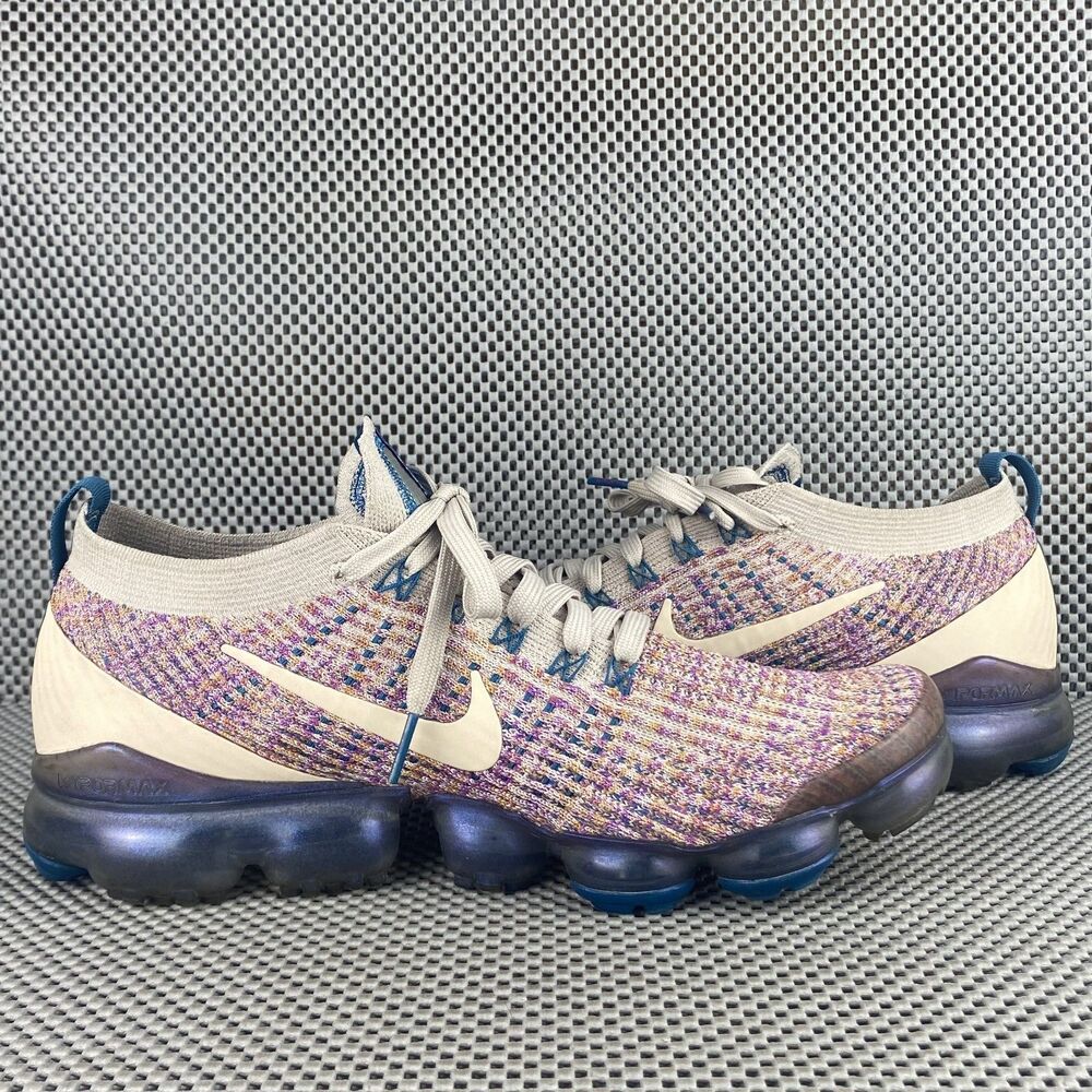 Nike Air VaporMax Flyknit 3 Running Shoes Womens 11 Cream Purple Logo Lace Up - Picture 3 of 12